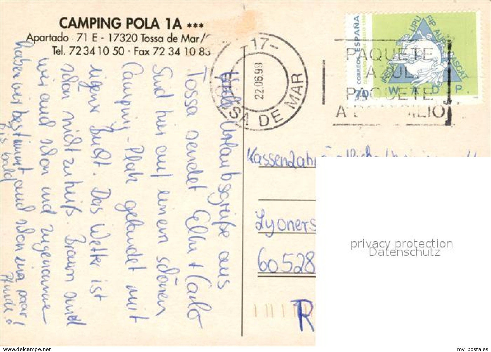 73071399 Tossa De Mar Camping Pola 1A  - Autres & Non Classés