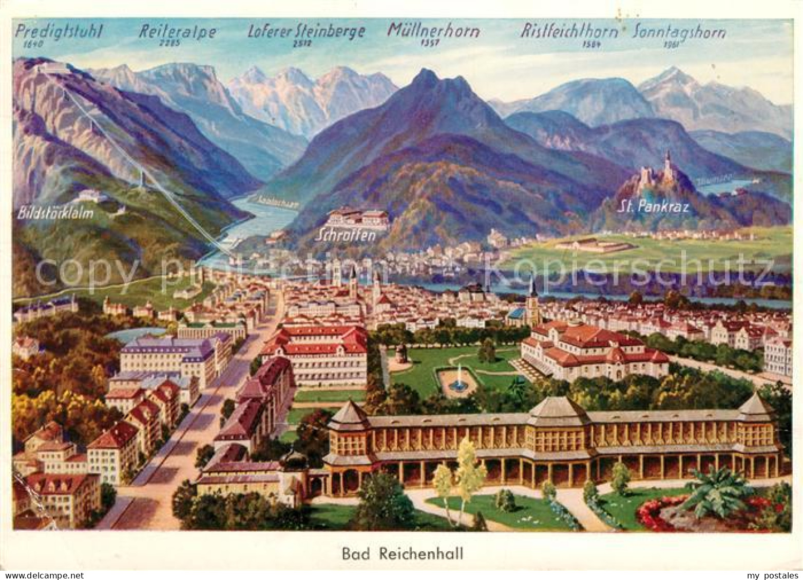 73070693 Bad Reichenhall Stadtpanorama Alpen Litho Bad Reichenhall - Bad Reichenhall