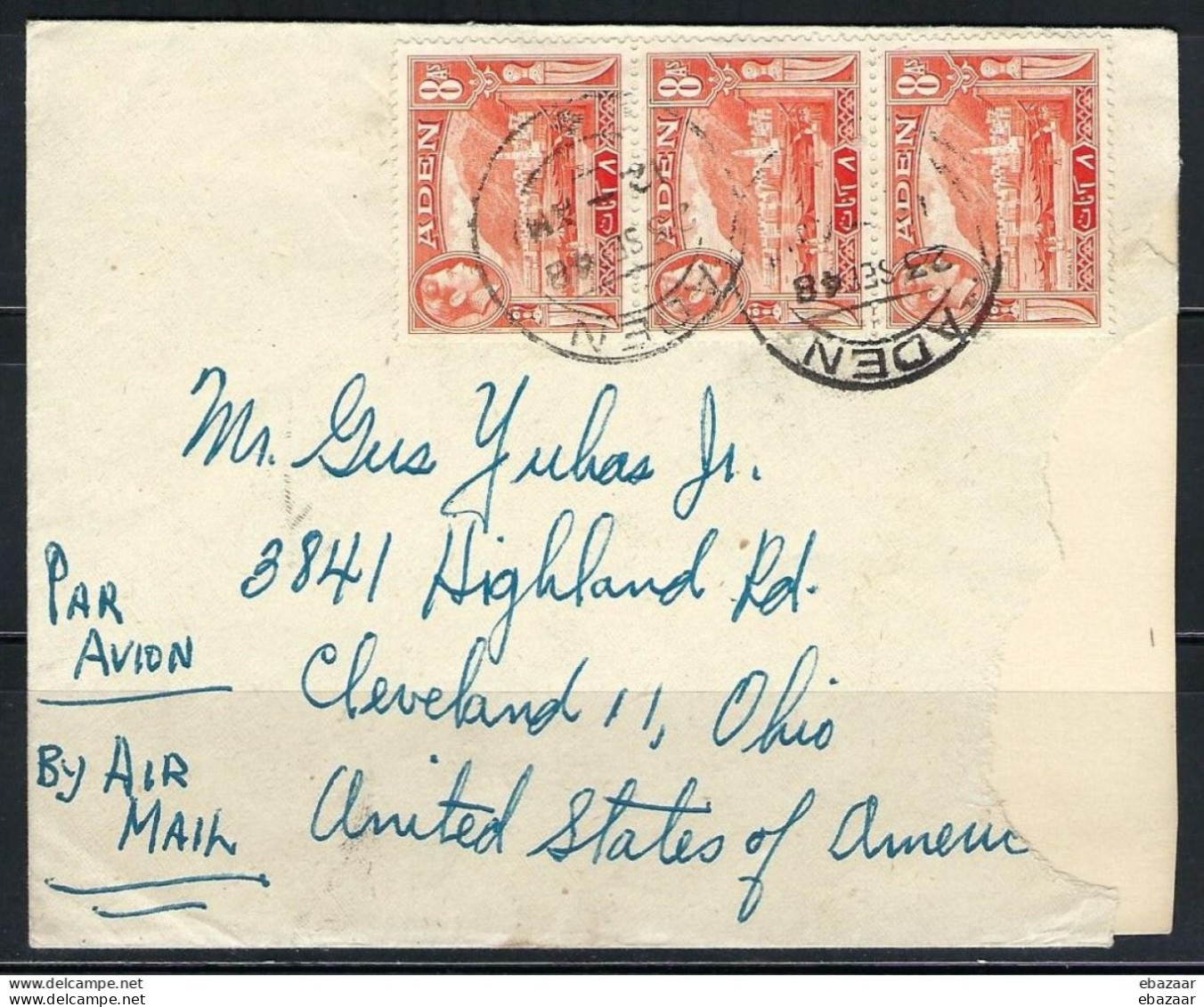 Yemen 1948 Aden Cover To Cleveland Ohio USA, Postal History - Yemen