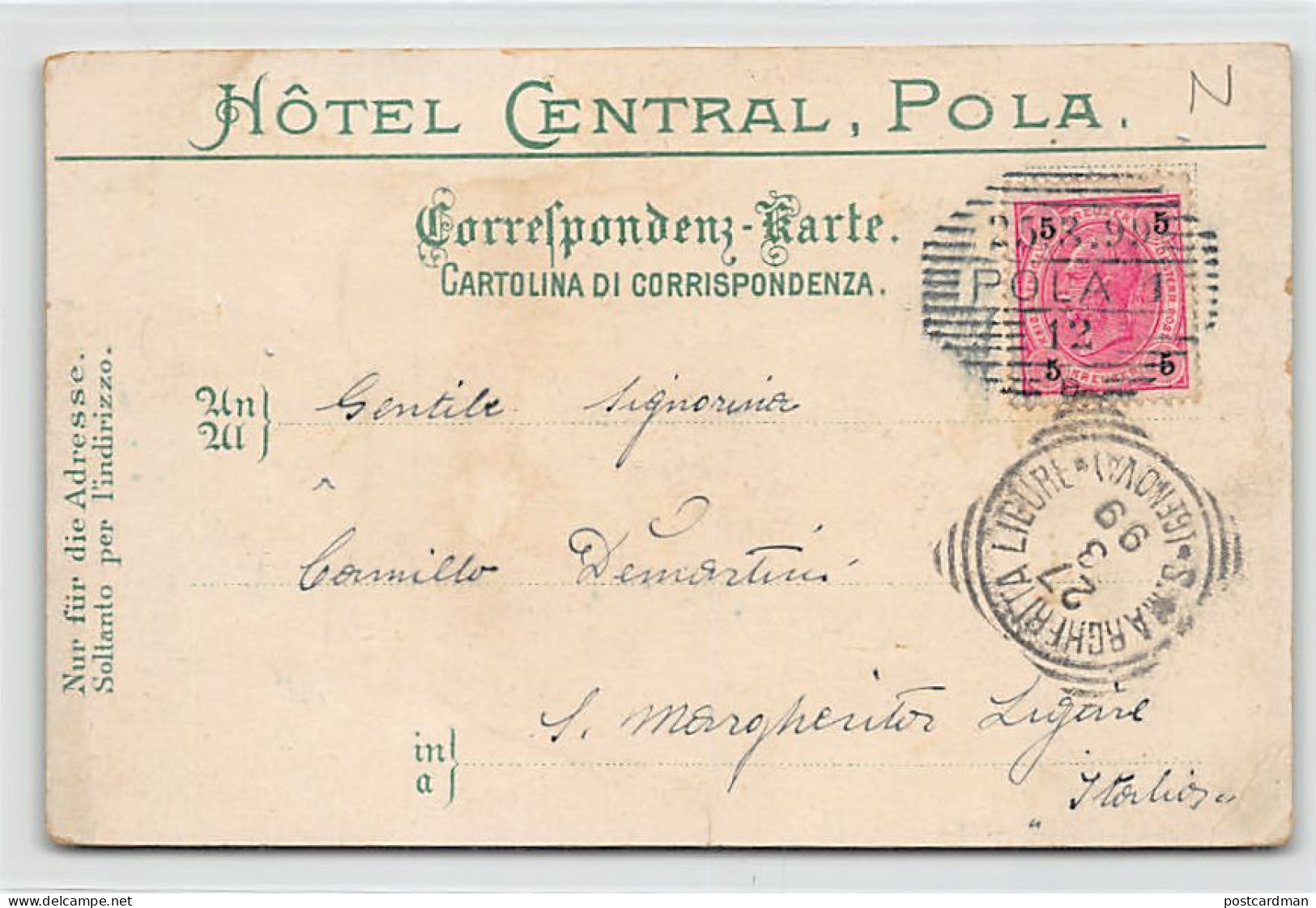 Croatia - POLA - Litho - Hotel Central - Year 1899 - Publ. Giorgio Sternfeld - Croatia