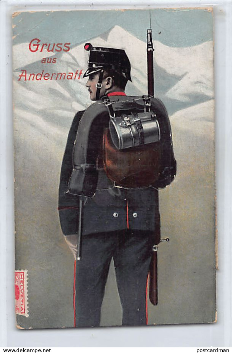 ANDERMATT (UR) Soldaten Gruss - Sachet Postcard - Verlag Guggenheim  - Andermatt