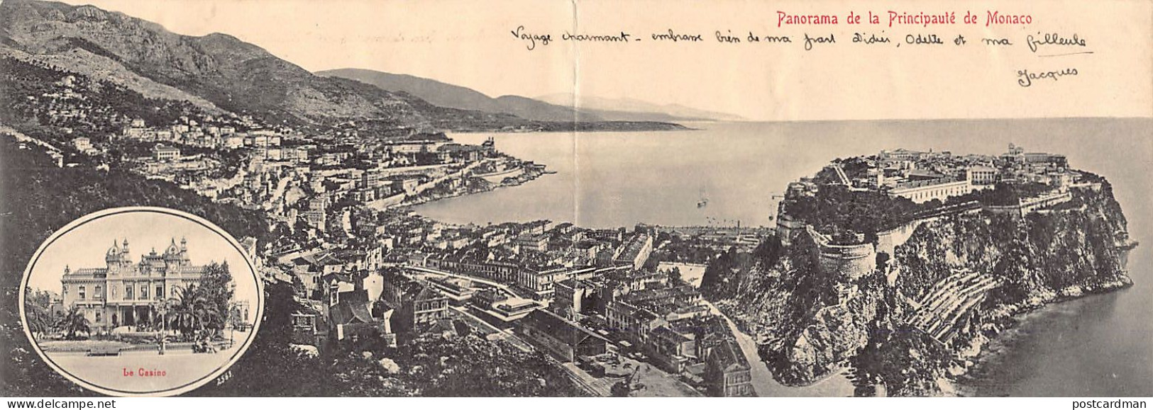 Panorama De La Principauté De Monaco - Le Casino - CARTE DOUBLE PANORAMIQUE - Panoramic Views