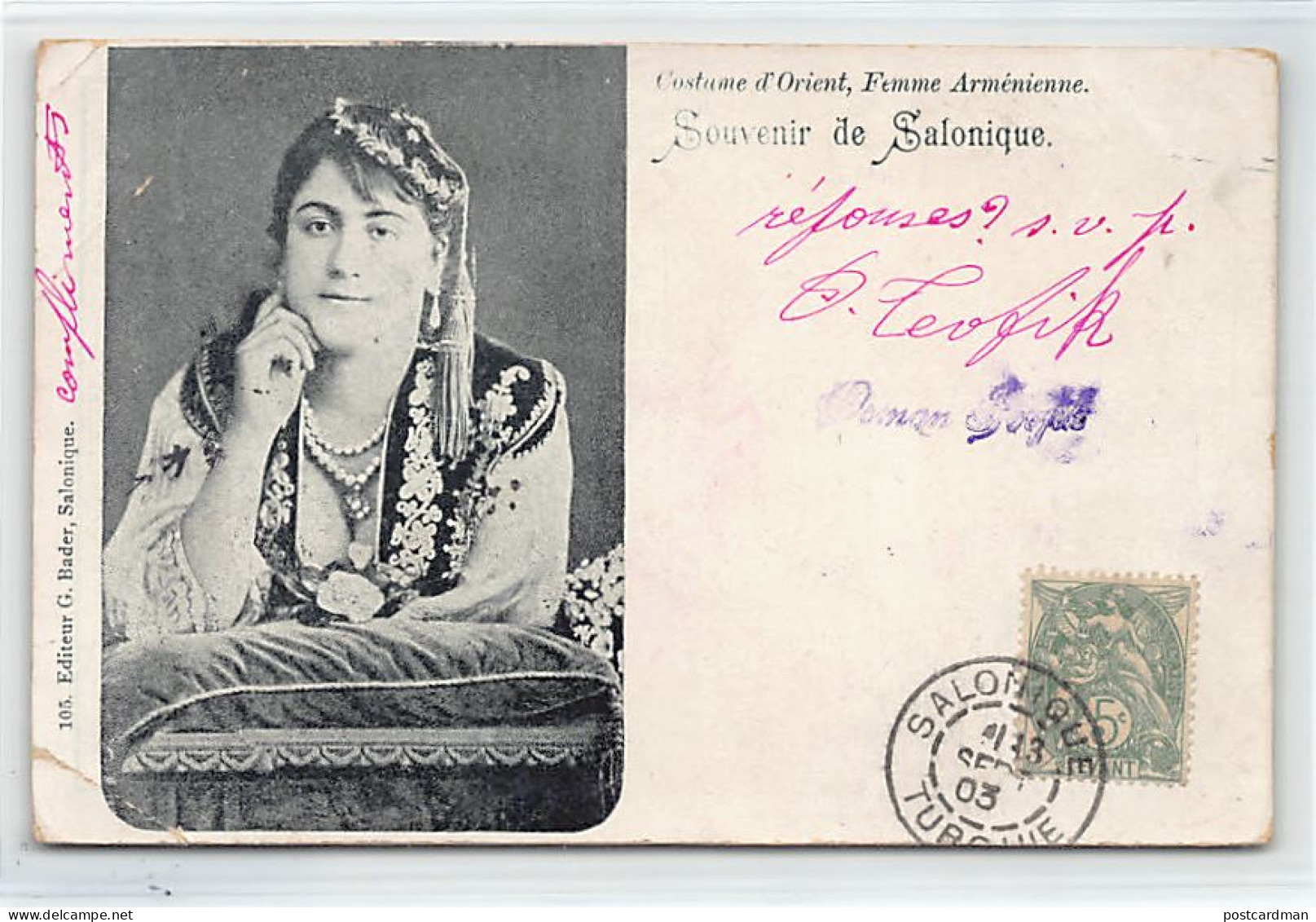 Armenia - Armenian Woman In Salonica, Greece - SEE SCANS FOR CONDITION - Publ. G. Bader 105 - Armenia