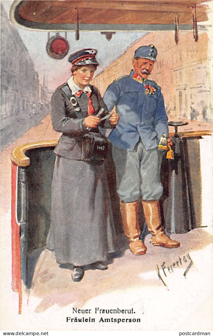 Österreich - Wien - Neuer Frauenberuf - Fräulein Amtsperson - Illustration K. Feiertag - Verlag B. K. W. I. 511-3 - Wien Mitte