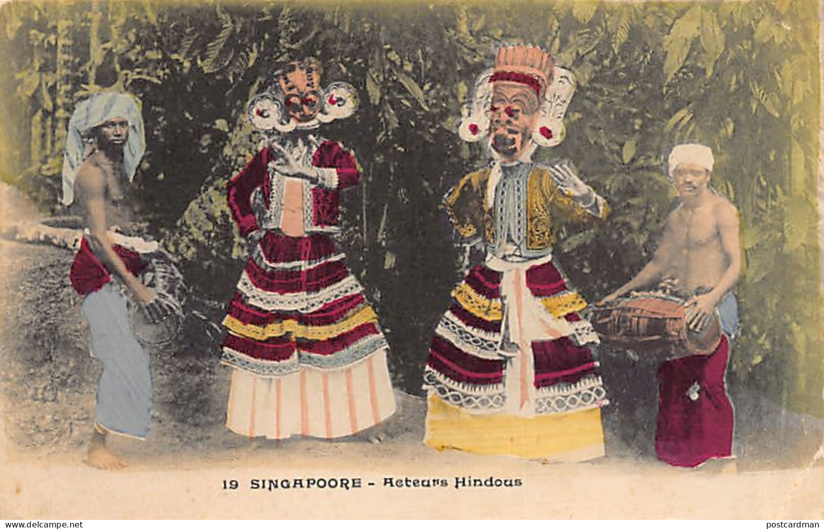 Singapore - Hindu Actors - Sri Lanka Devil Dancers - Publ. V. Fiévet 19 Watercolored - Singapur