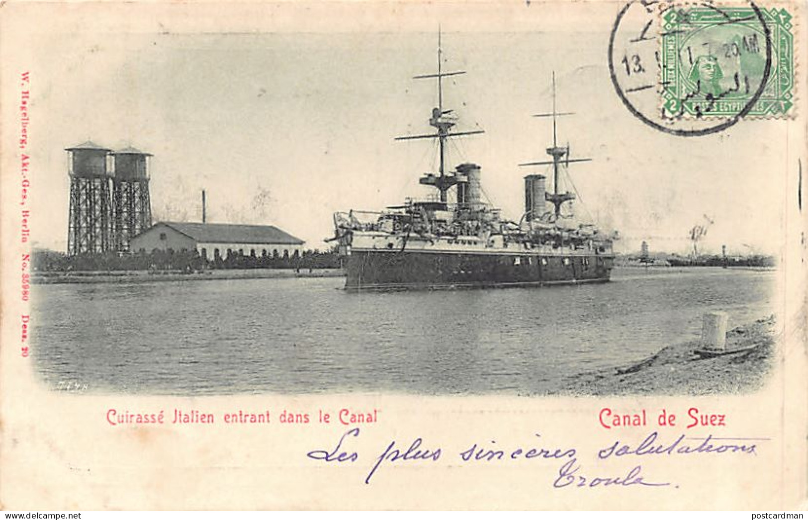 Egypt - Suez Canal - Italian Battleship Entering The Canal - Publ. W. Hagelberg  - Sues