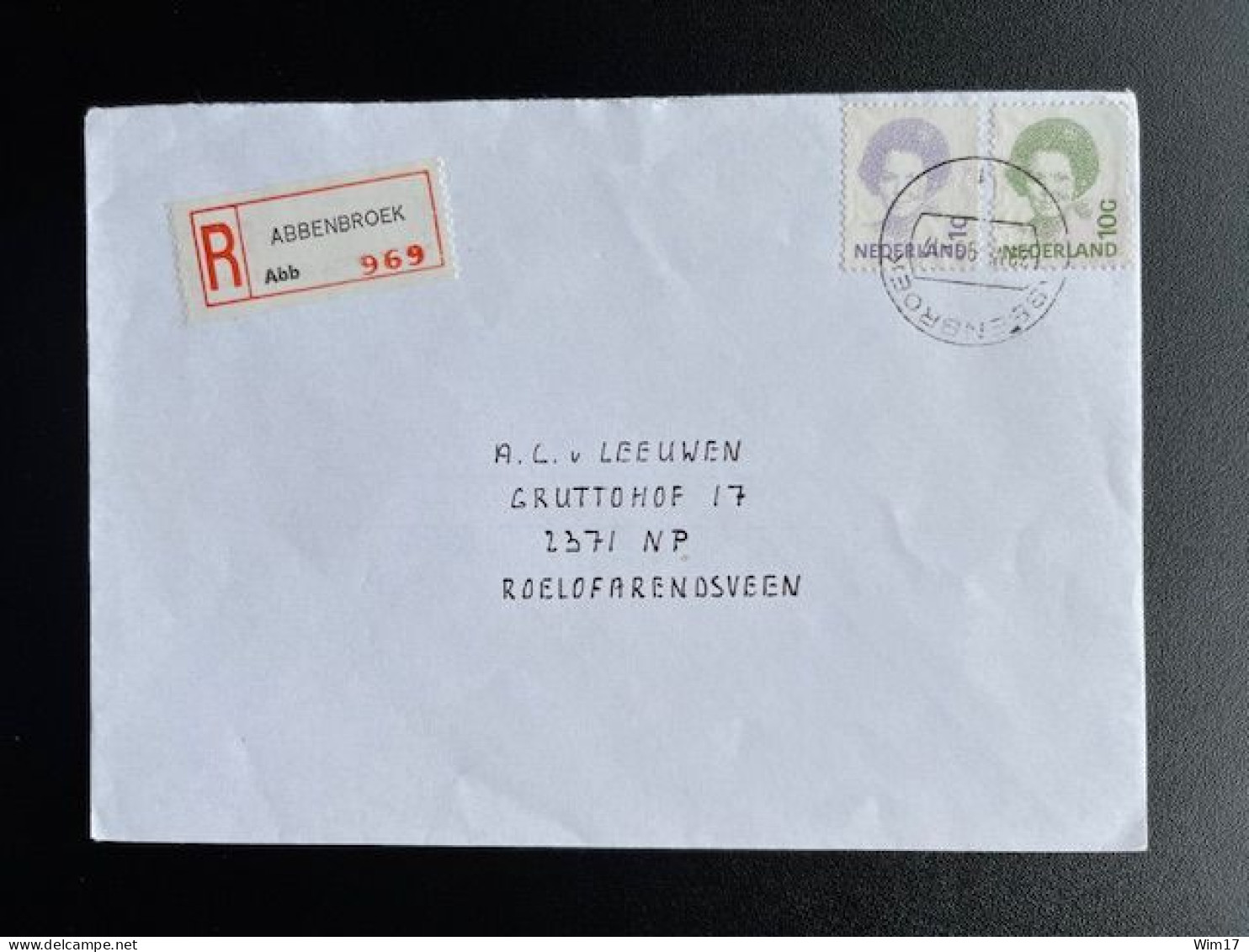 NETHERLANDS 1995 REGISTERED LETTER ABBENBROEK TO ROELOFARENDSVEEN 20-06?-1995 NEDERLAND AANGETEKEND - Lettres & Documents