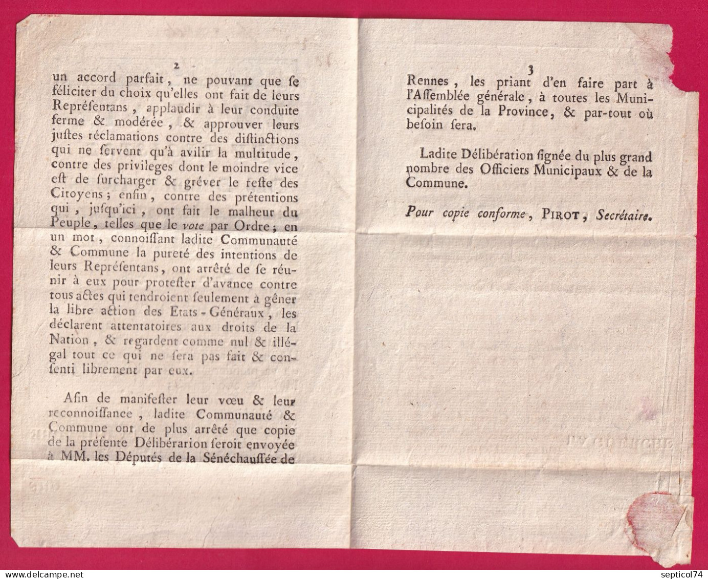 MARQUE LA GUERCHE EN ROUGE 1789 TRES BEAU TEXTE IMPRIME ILLE ET VILAINE LENAIN N°1 INDICE 20 POUR HENNEBON LETTRE - 1701-1800: Vorläufer XVIII