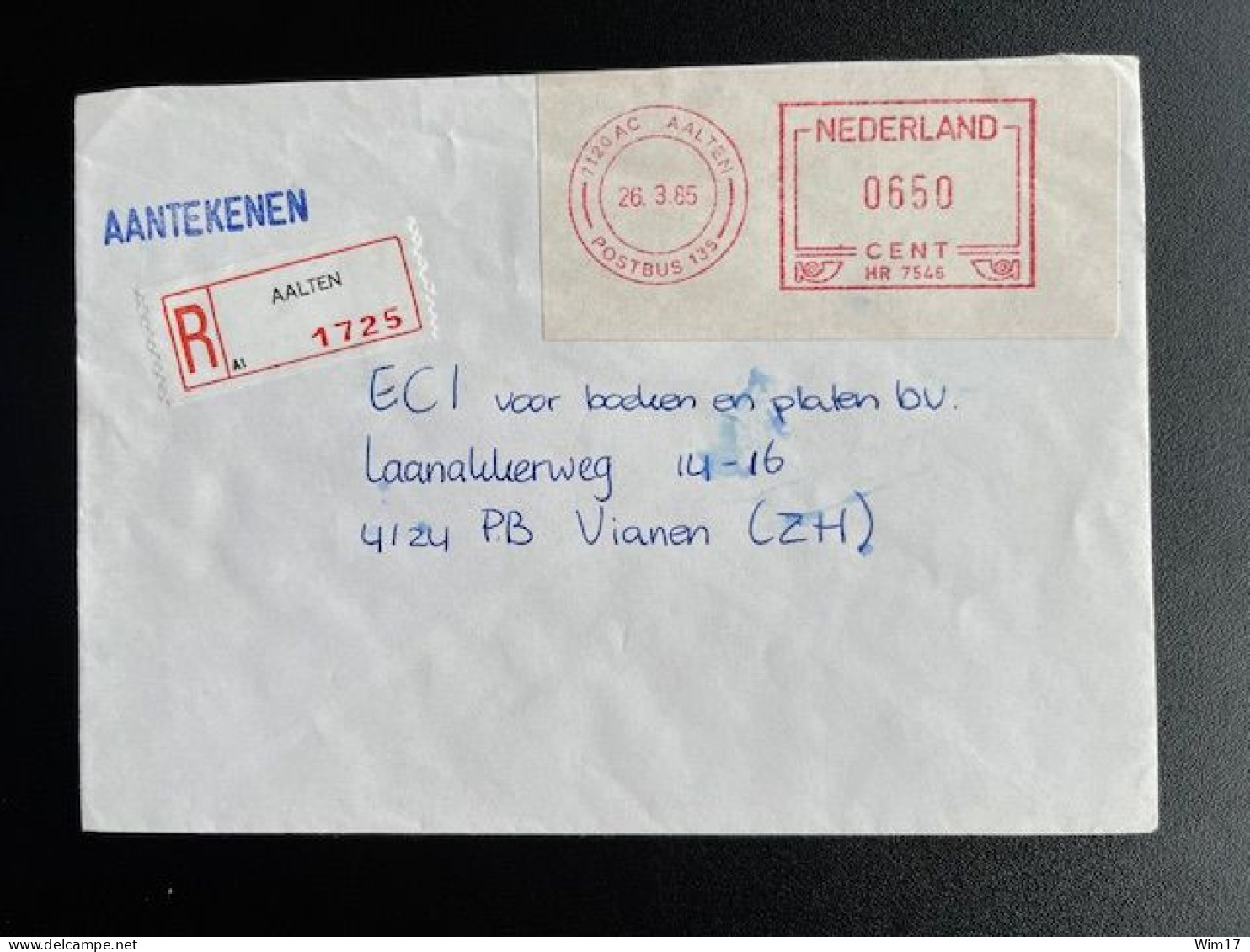 NETHERLANDS 1985 REGISTERED LETTER AALTEN TO VIANEN 26-03-1985 NEDERLAND AANGETEKEND STICKER - Lettres & Documents