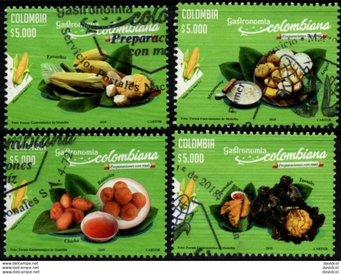 0036G- KOLUMBIEN 2018- COLOMBIAN GASTRONOMY- COMPLETE USED SET X 4 STAMPS. - Colombia