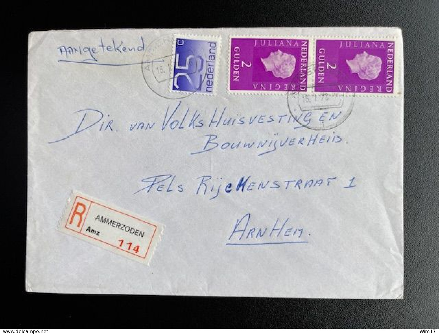 NETHERLANDS 1978 REGISTERED LETTER AMMERZODEN TO ARNHEM 16-01-1978 NEDERLAND AANGETEKEND - Cartas & Documentos