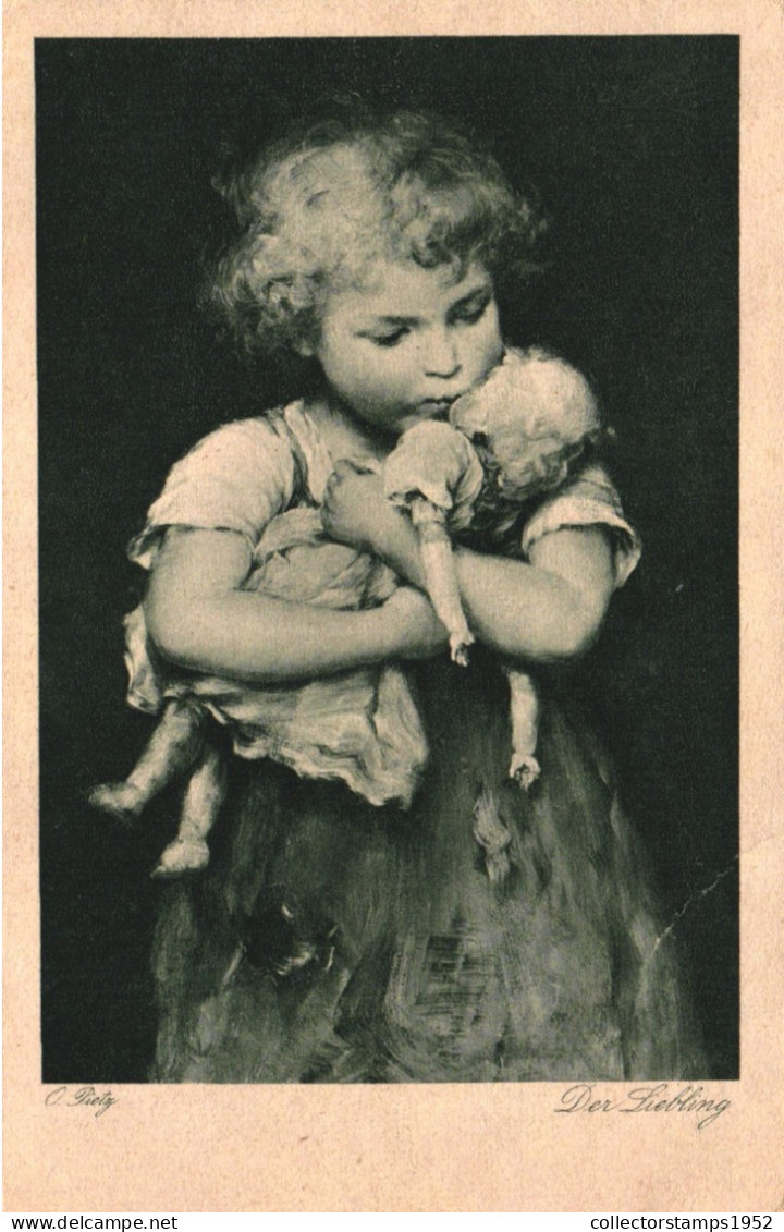 PAINTING, FINE ARTS, CHILD WITH DOLL, GIRL, SIGNED, GERMANY, POSTCARD - Pintura & Cuadros