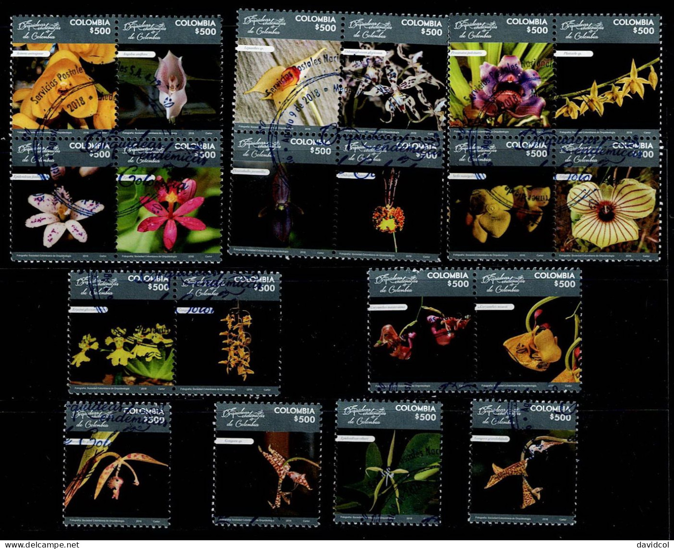 0036H- KOLUMBIEN- 2018. COMPLETE USED SET- ORCHIDS. SCARCE. - Colombia