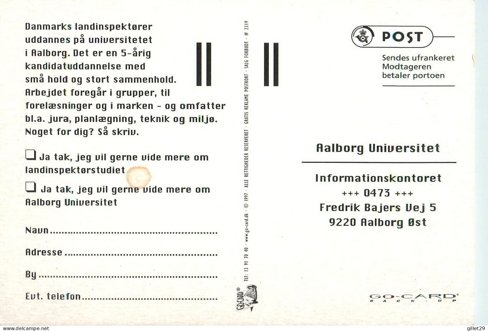 ADVERTISING, PUBLICITÉ - INSPECTEURS DES TERRES DU DANEMARK - GO-CARD 1997 No 2319 - - Werbepostkarten