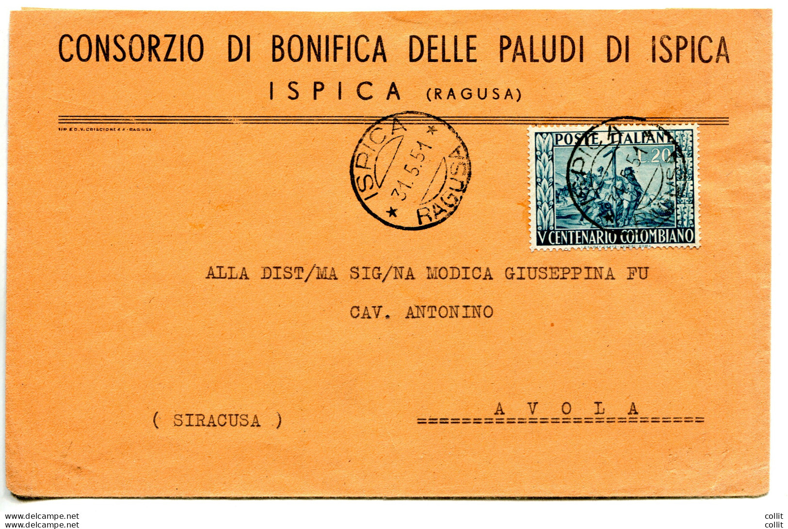 Colombo Isolato Su Busta Il 31.5.51 - - 1946-60: Poststempel