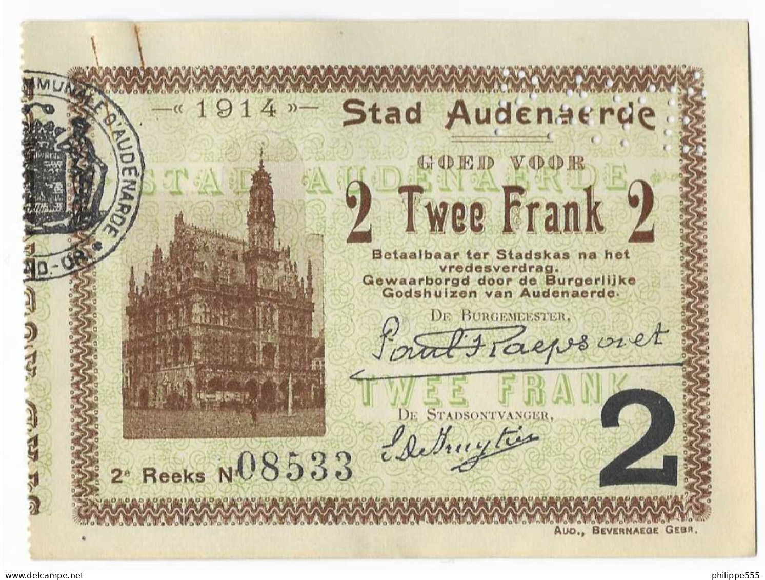 Noodgeld Audenaerde 2 Frank 1914 - Reeks 2 - 1-2 Franchi