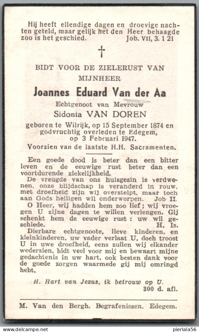 Bidprentje Wilrijk - Van Der Aa Joannes Eduard (1874-1947) - Devotieprenten