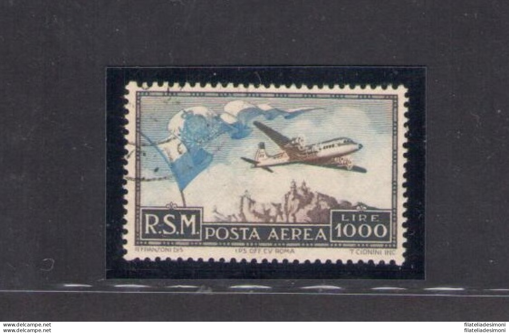 1951 SAN MARINO - Posta Aerea, N. 99, Bandiera Aereo E Veduta, Usato - Posta Aerea