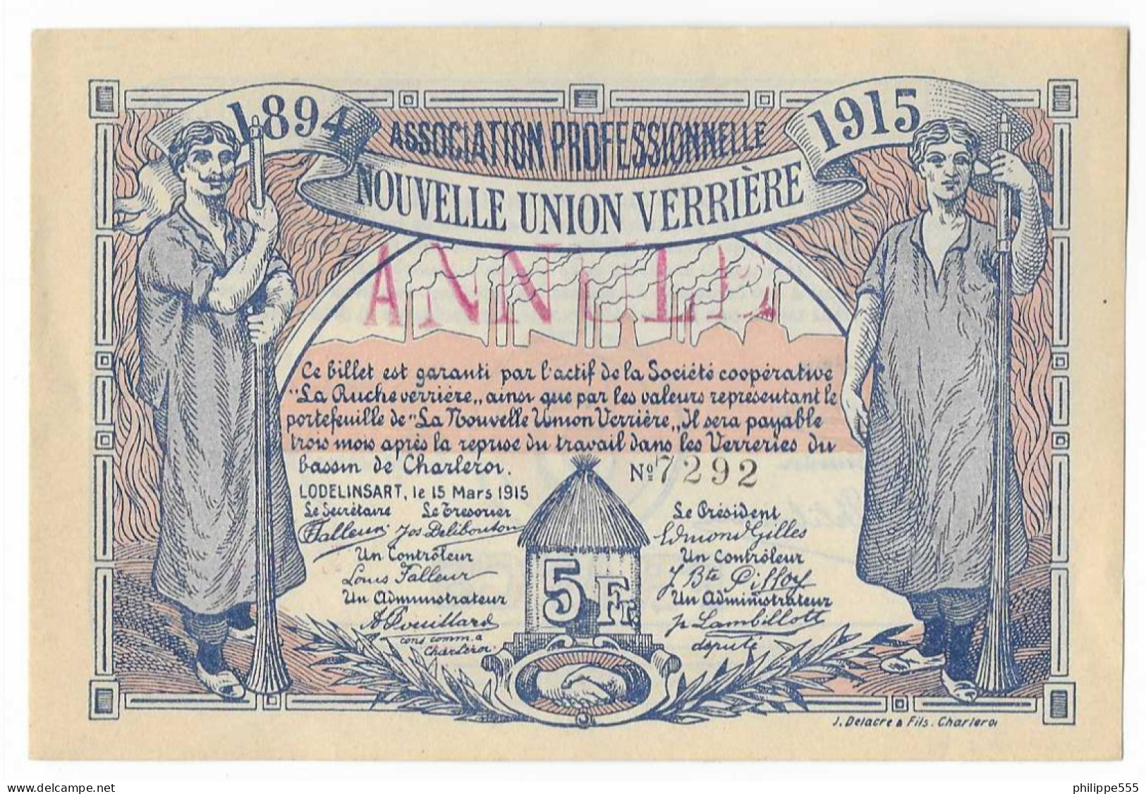 Noodgeld Lodelinsart 5 Frank 1915 - 1-2 Franchi