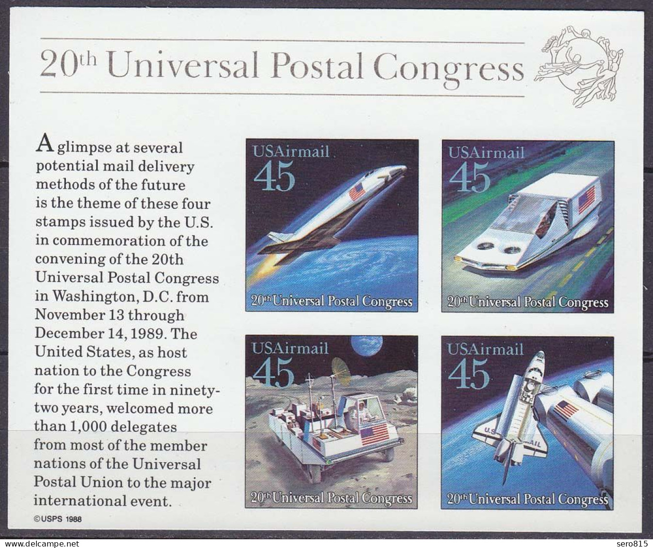 USA Block 23 ** Raumflugzeug Mondauto Raumgleiter Luftkissenfahrzeug 1989 (12889 - Unused Stamps