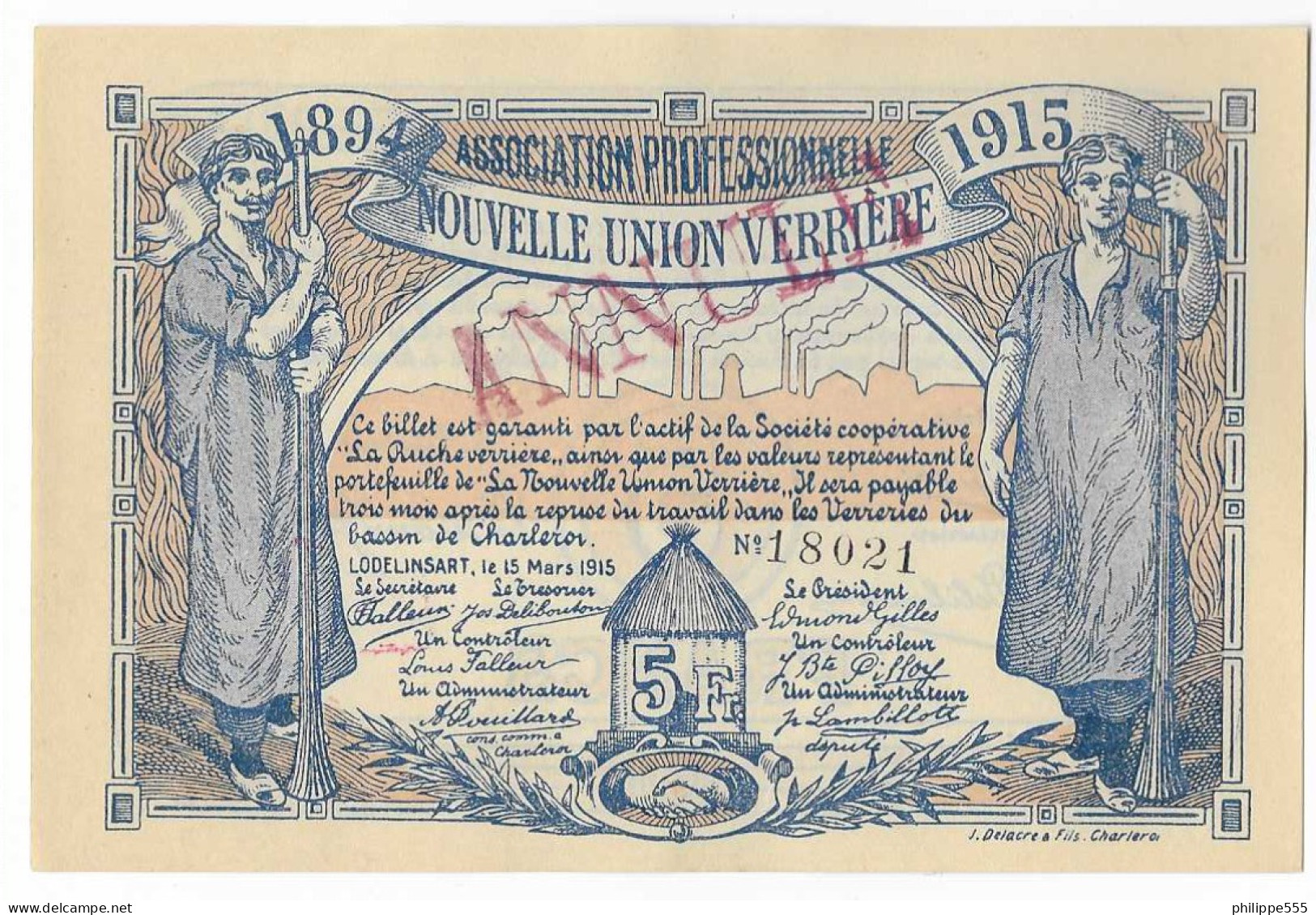 Noodgeld Lodelinsart 5 Frank 1915 - 5 Franchi