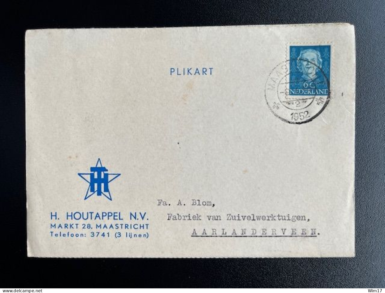 NETHERLANDS 1952 POSTCARD MAASTRICHT TO AARLANDERVEEN 09-01-1952 NEDERLAND BRIEFKAART - Lettres & Documents