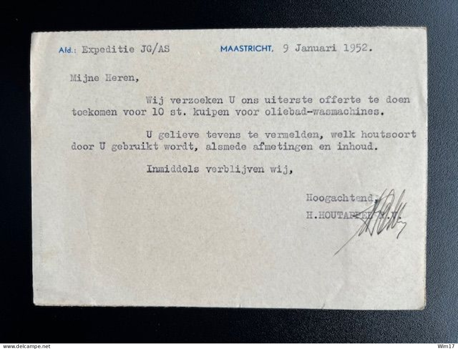 NETHERLANDS 1952 POSTCARD MAASTRICHT TO AARLANDERVEEN 09-01-1952 NEDERLAND BRIEFKAART - Cartas & Documentos