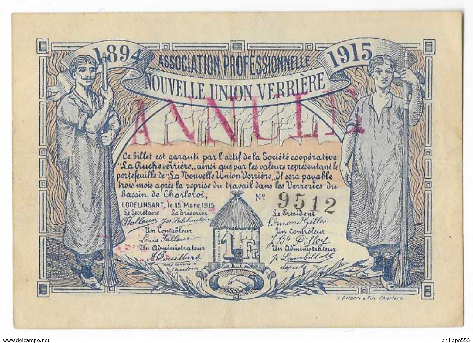 Noodgeld Lodelinsart 1 Frank 1915 - 1-2 Francs