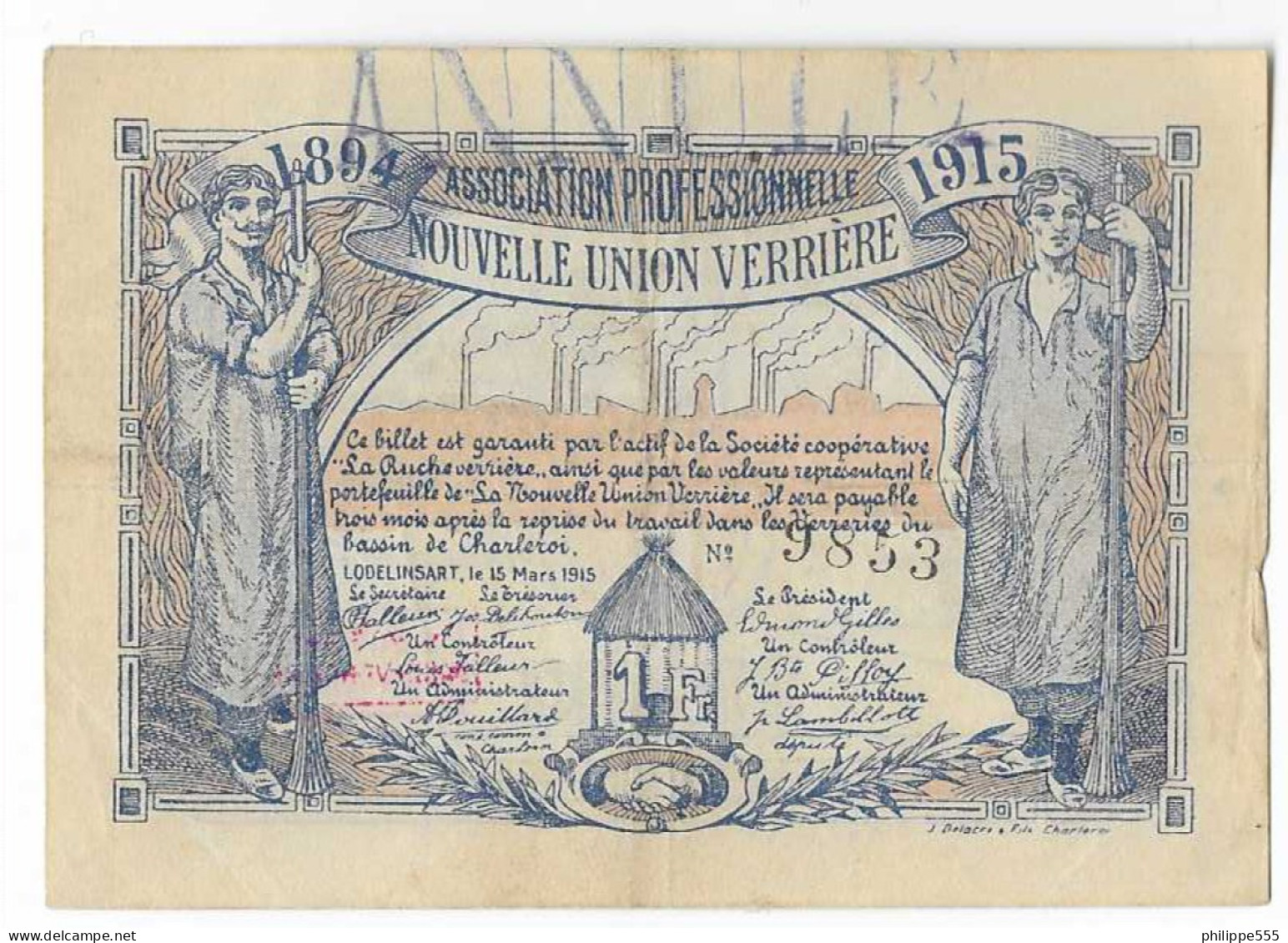 Noodgeld Lodelinsart 1 Frank 1915 - 1-2 Francos