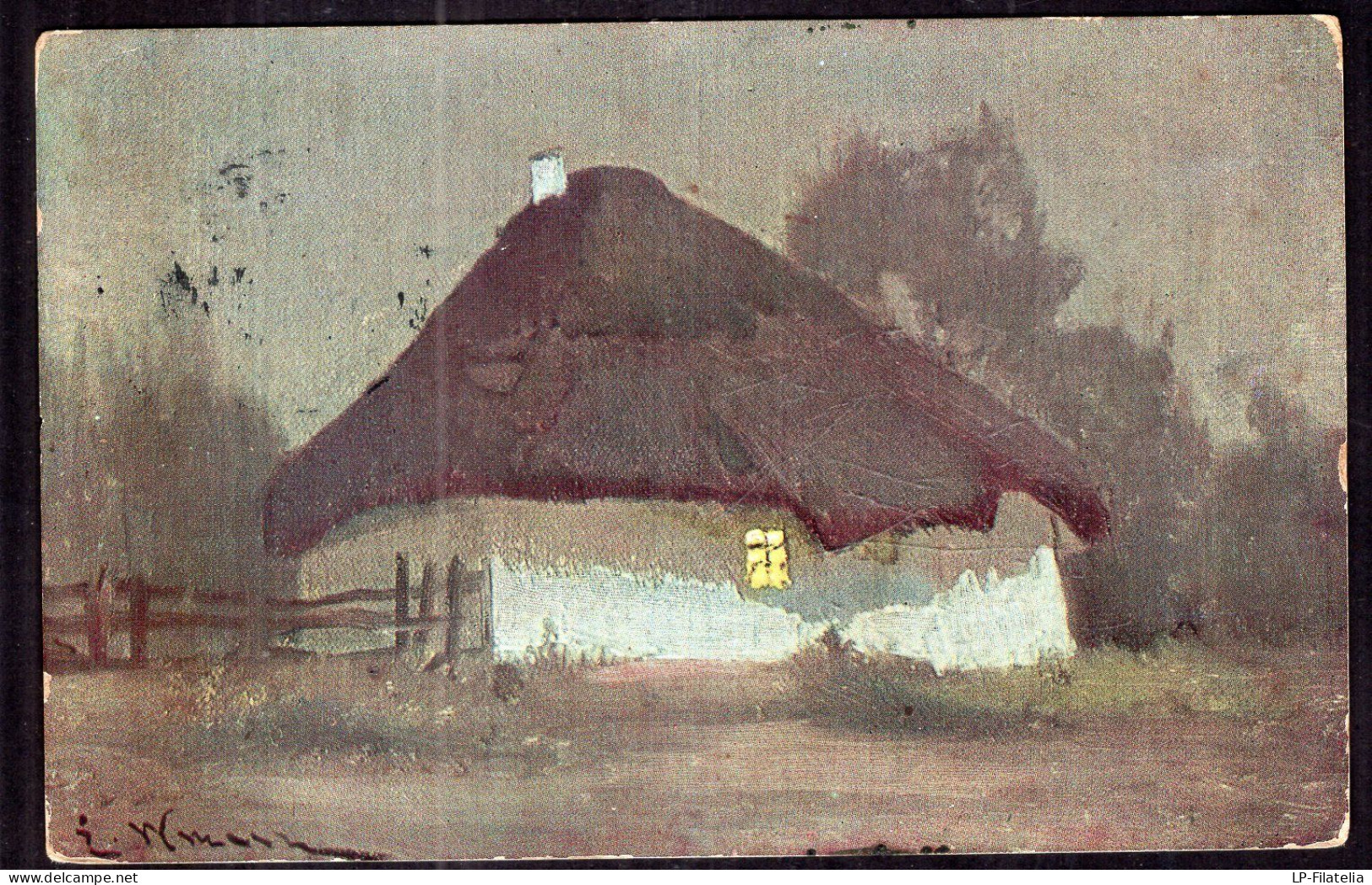 Rusia - Circa 1920 - "Little Russian Hut" - Unknown Painter - Russia