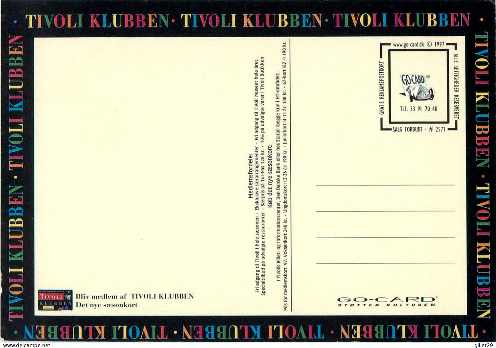 ADVERTISING, PUBLICITÉ - CLUB DE TIVOLI POUR VIOLON - GO-CARD 1997 No 2577 - - Werbepostkarten