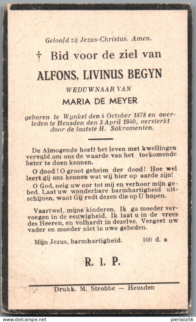 Bidprentje Winkel - Begyn Alfons Livinus (1878-1940) - Devotion Images