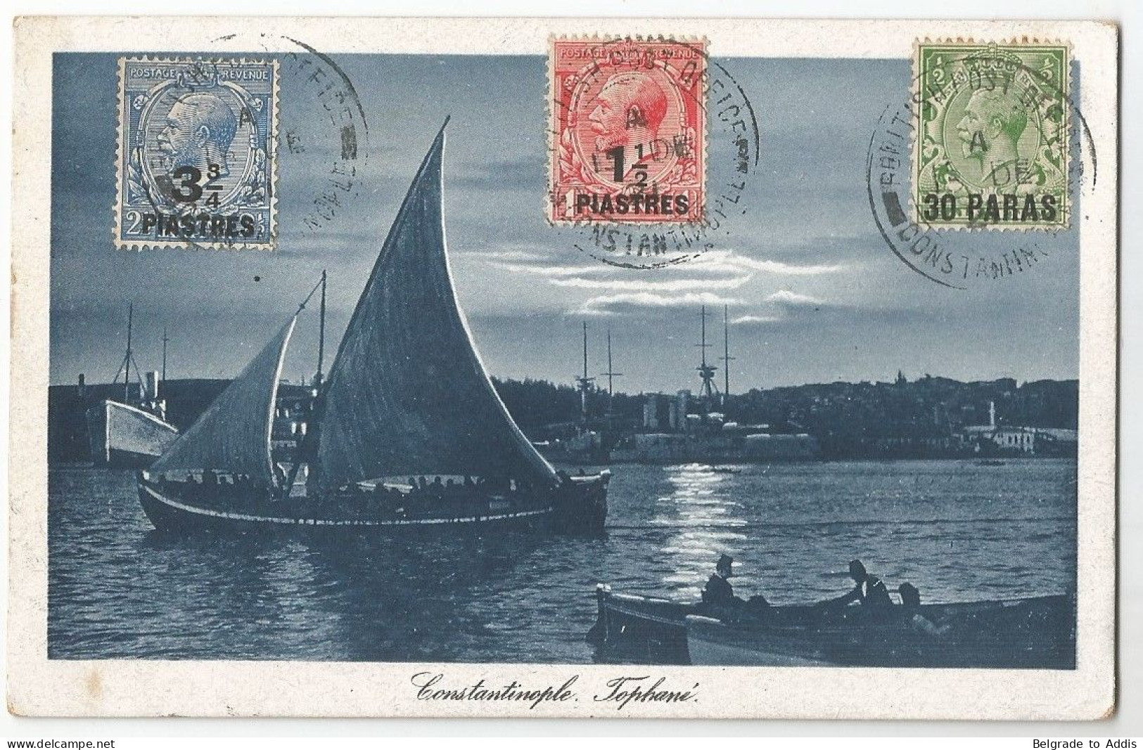 Great Britain British Levant 3 Values On Postcard Constantinople Ottoman Empire Turkey Turkiye 1921 - Levant Britannique
