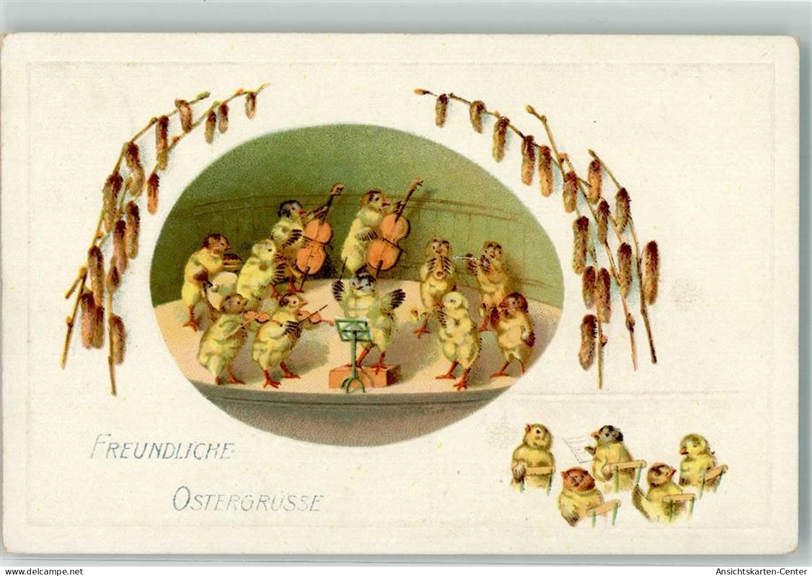 10684608 - Musizierendes Kuekenorchester Und Chor Tiere Vermenschlicht Lithographie - Ostern