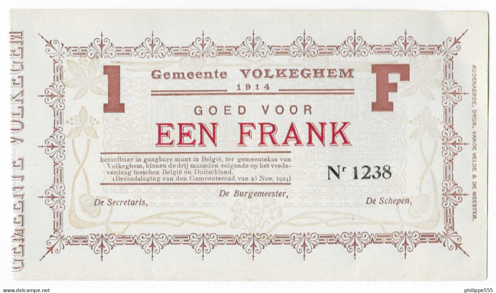 Noodgeld Volkeghem 1 Frank 1915 - 1-2 Francs