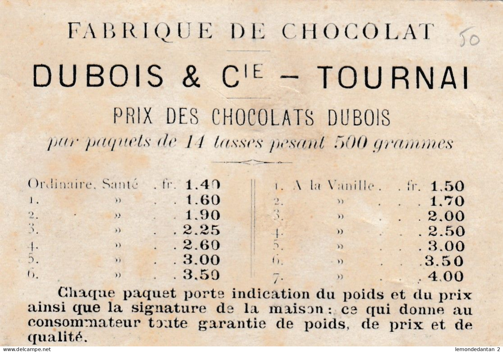 CHROMO CHOCOLAT DUBOIS & Cie - TOURNAI ( 2 Scans ) - Autres & Non Classés