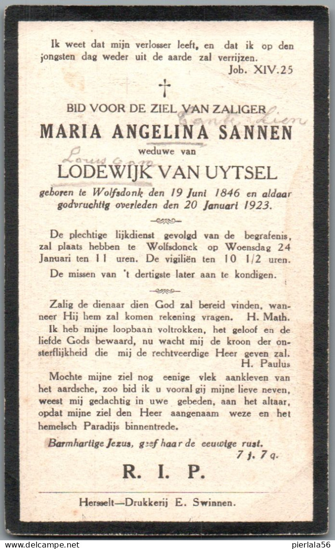 Bidprentje Wolfsdonk - Sannen Maria Angelina (1846-1923) - Devotieprenten