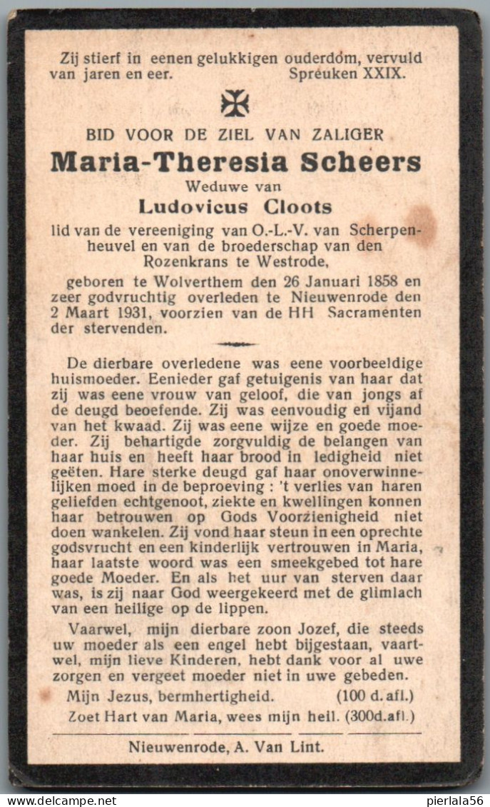 Bidprentje Wolvertem - Scheers Maria Theresia (1858-1931) - Devotieprenten