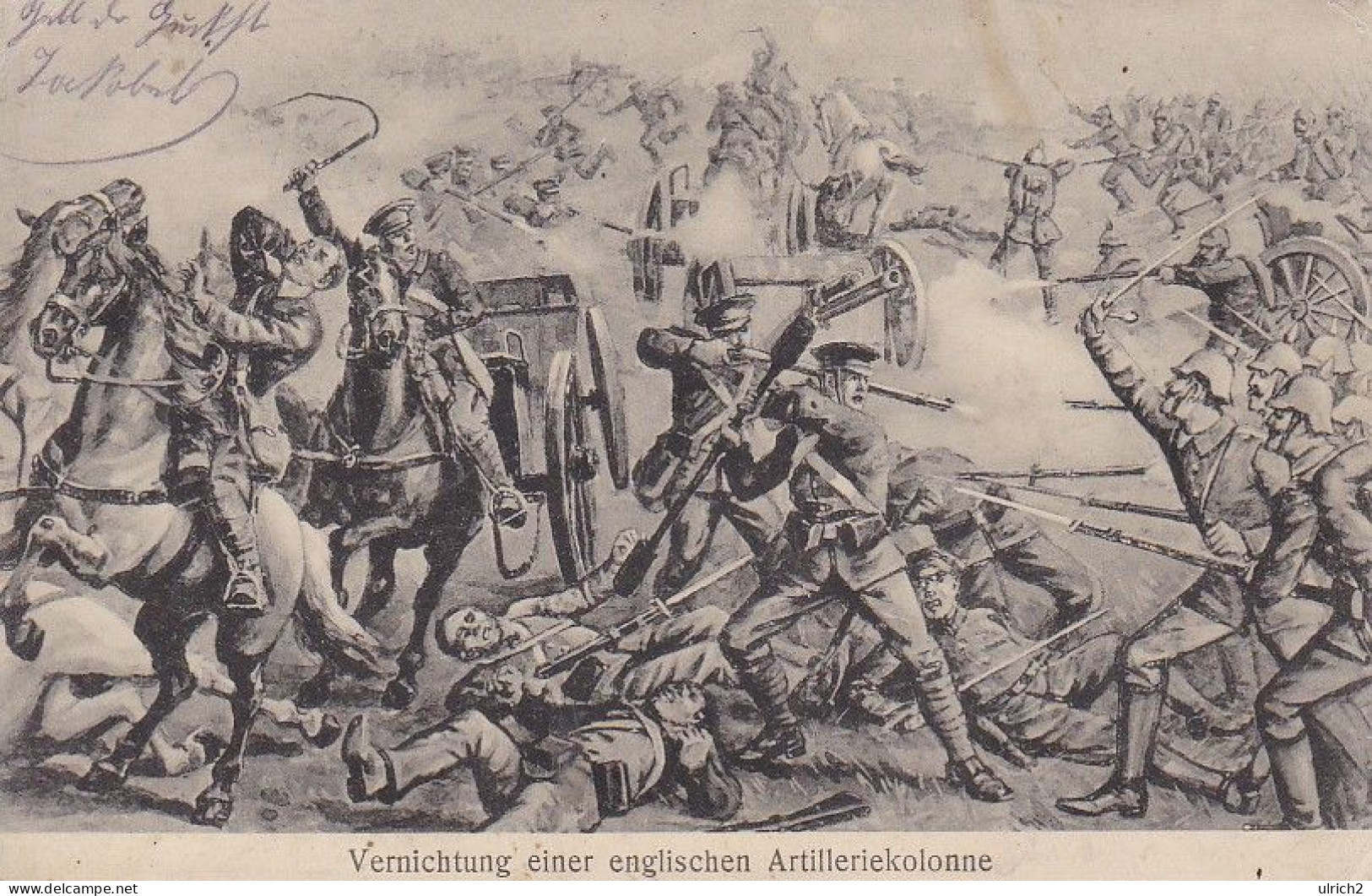 AK Vernichtung Einer Engl. Artilleriekolonne - Feldpost Füs.-Regt Fürst Karl-Anton Von Hohenzollern Nr.40 - 1915 (69275) - War 1914-18