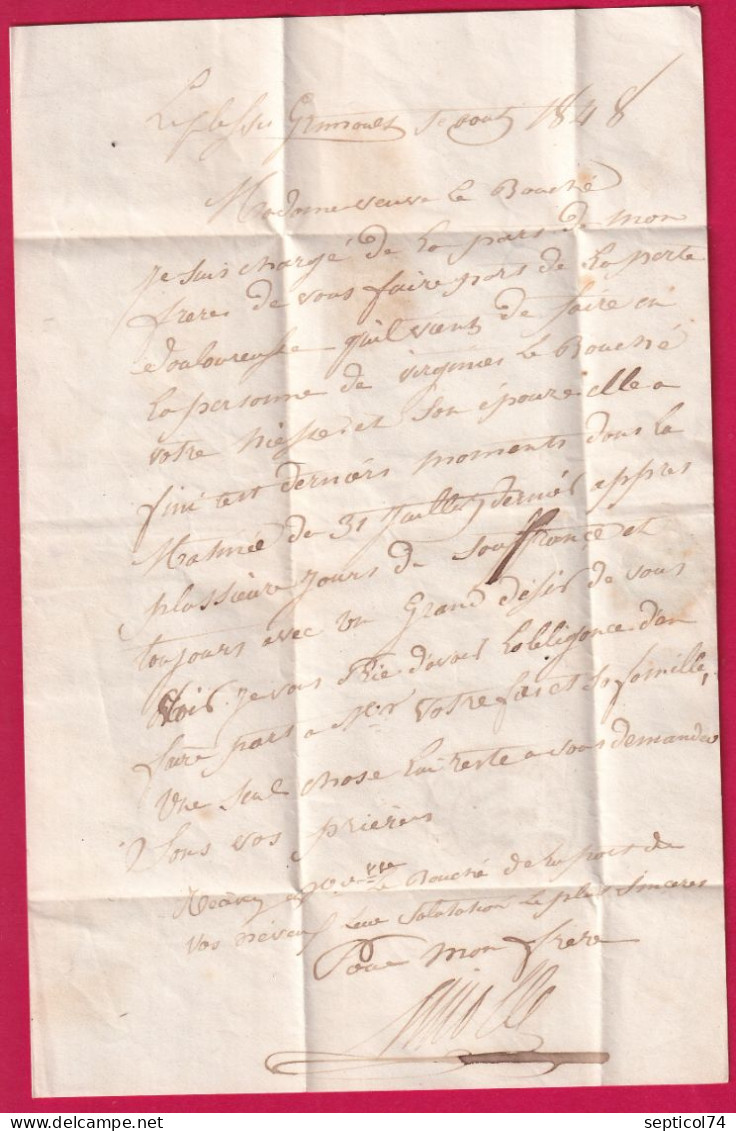 CAD TYPE 13 AULNAY SUR ODON CALVADOS 1848 BOITE RURALE H PLESSIS GRIMOULT + PP ROUGE POUR CAEN LETTRE - 1801-1848: Voorlopers XIX