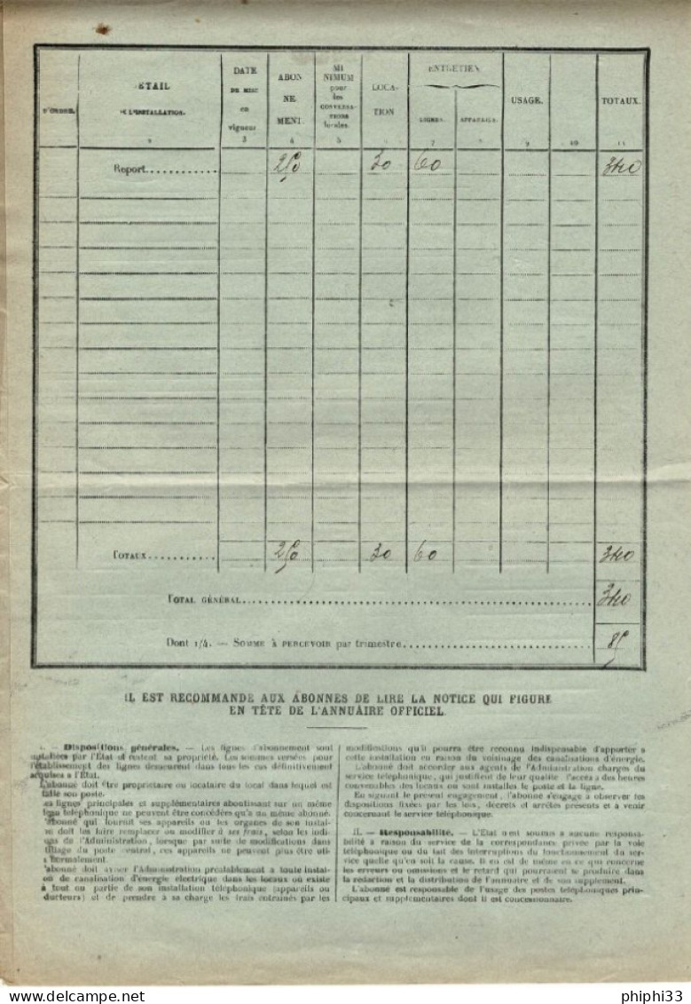 FORMULAIRE N° 1392-50 CONCESSION D'UNE INSTALLATION TELEPHONIQUE - Documents Of Postal Services