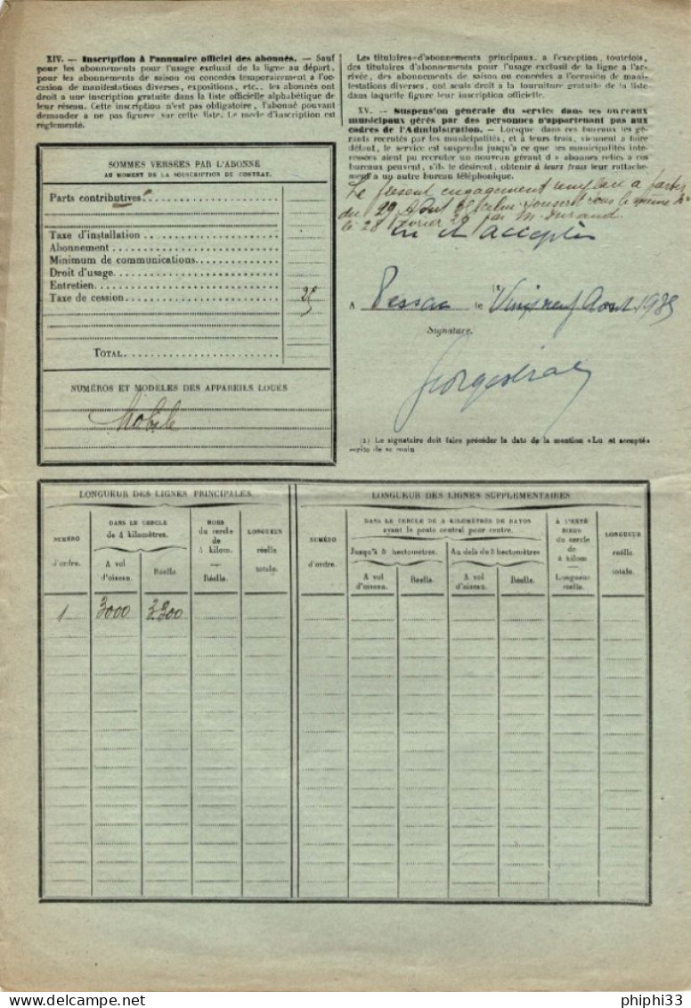 FORMULAIRE N° 1392-50 CONCESSION D'UNE INSTALLATION TELEPHONIQUE - Documentos Del Correo