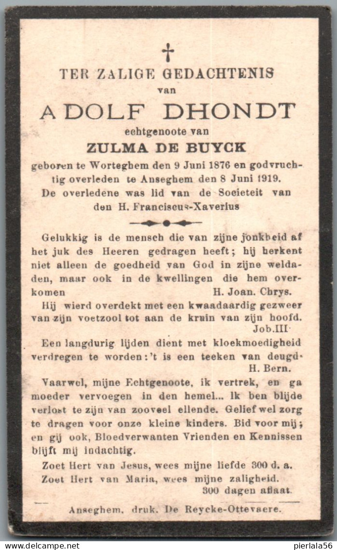 Bidprentje Wortegem - Dhondt Adolf (1876-1919) - Devotion Images