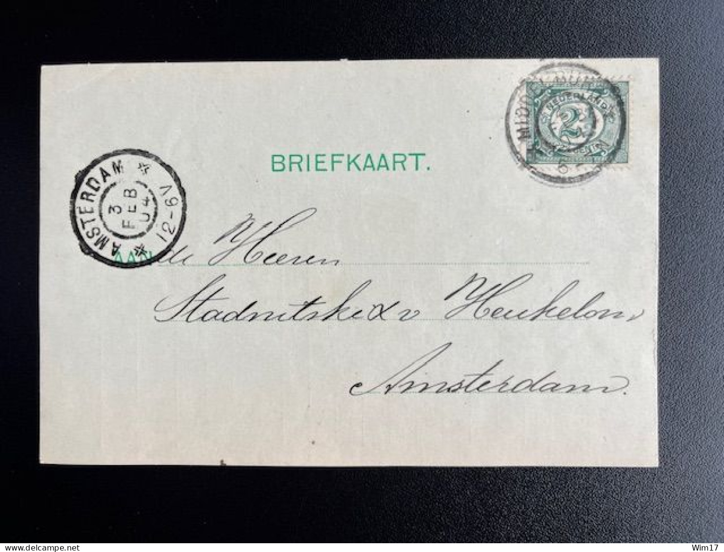 NETHERLANDS 1904 POSTCARD MIDDELBURG TO AMSTERDAM 02-02-1904 NEDERLAND BRIEFKAART - Ganzsachen