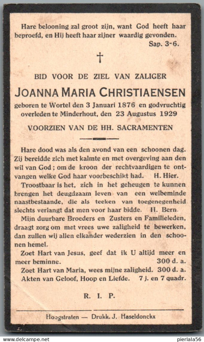 Bidprentje Wortel - Christiaensen Joanna Maria (1876-1929) Hoekplooi - Devotieprenten