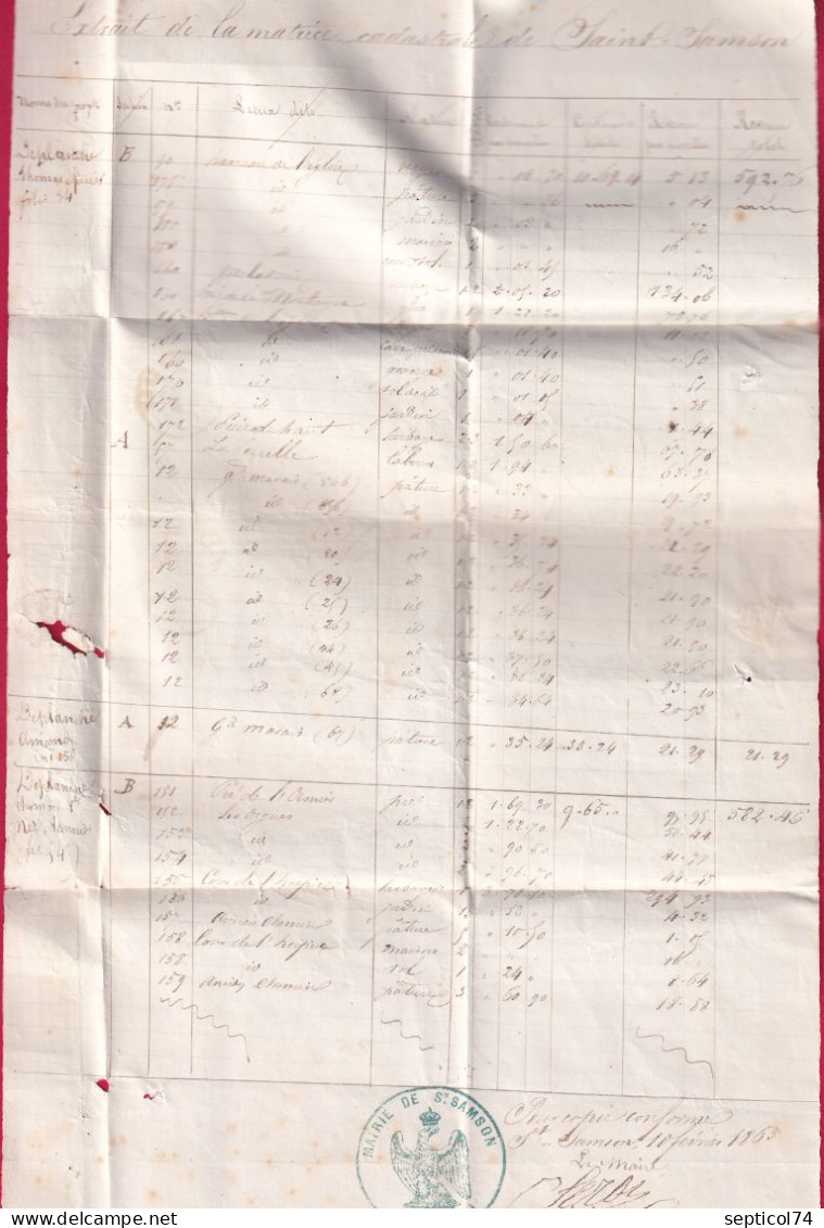 CAD TYPE 15 DOZULE CALVADOS TAXE 30 BOITE RURALE B ST SAMSON POUR RUMESNIL 1863 LETTRE - 1801-1848: Precursors XIX