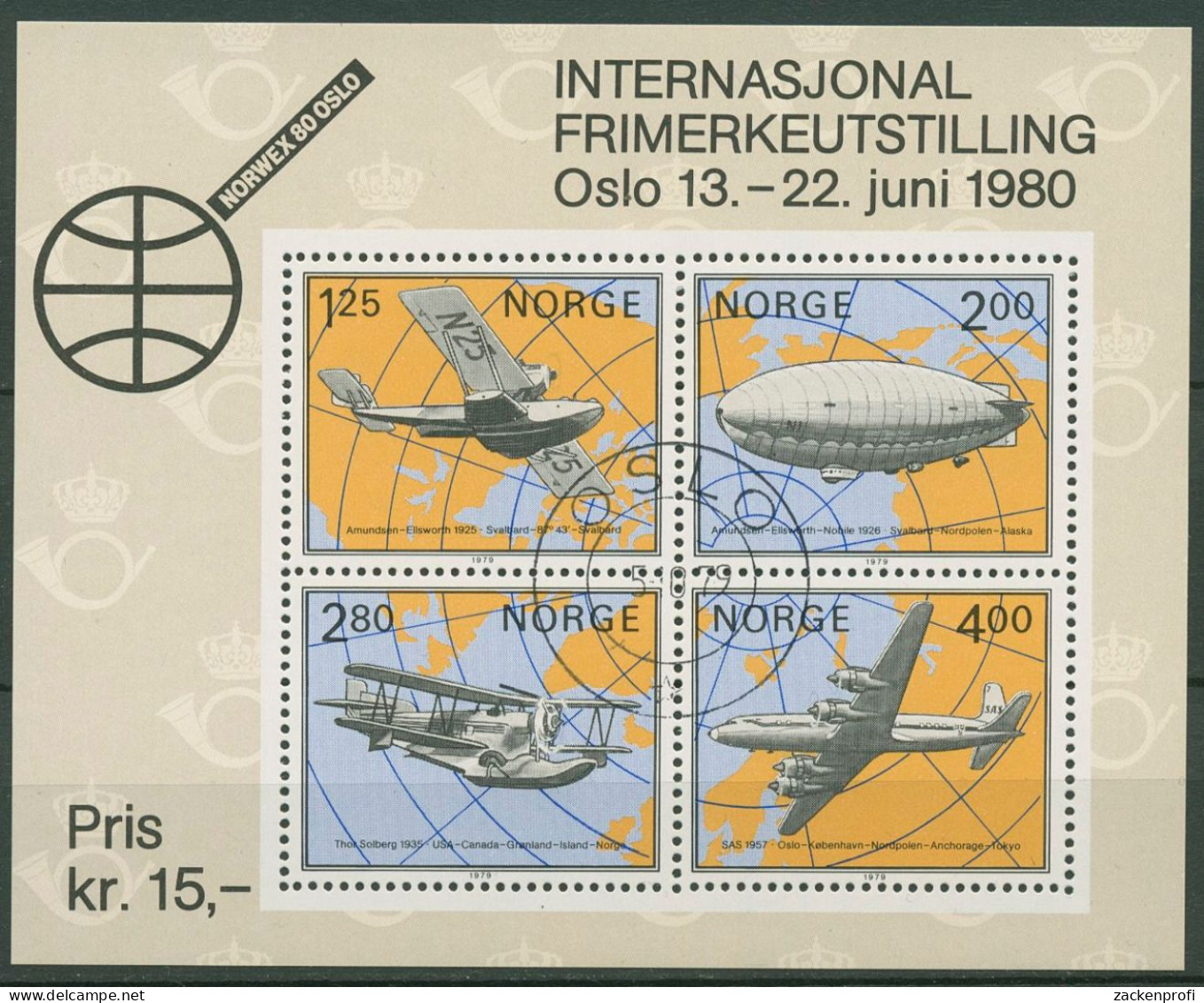 Norwegen 1979 NORWEX 1980 Arktische Luftfahrt Block 2 Gestempelt (C25931) - Blocs-feuillets