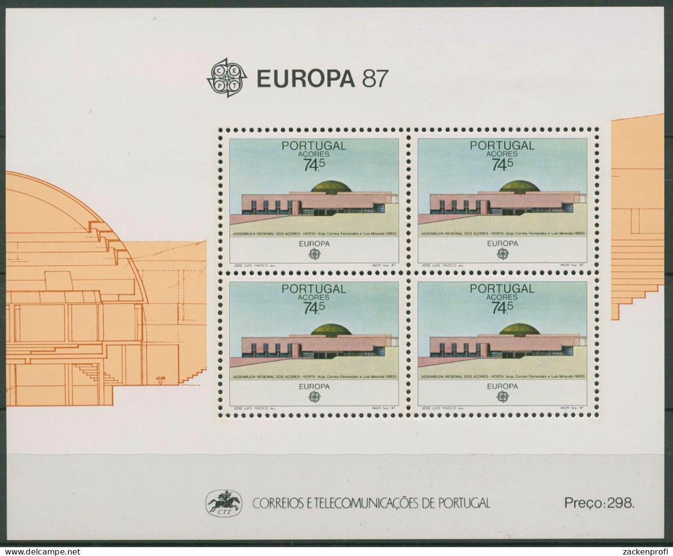 Portugal - Azoren 1987 Europa CEPT Architektur Block 8 Postfrisch (C90942) - Azores