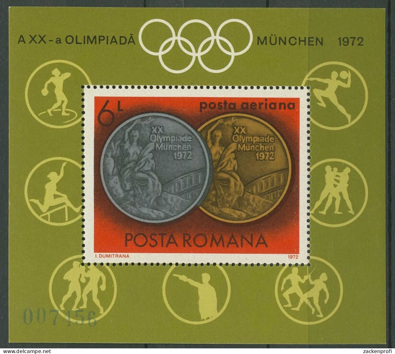 Rumänien 1972 Olympische Sommerspiele Medaillen Block 100 Postfrisch (C92090) - Blocks & Kleinbögen