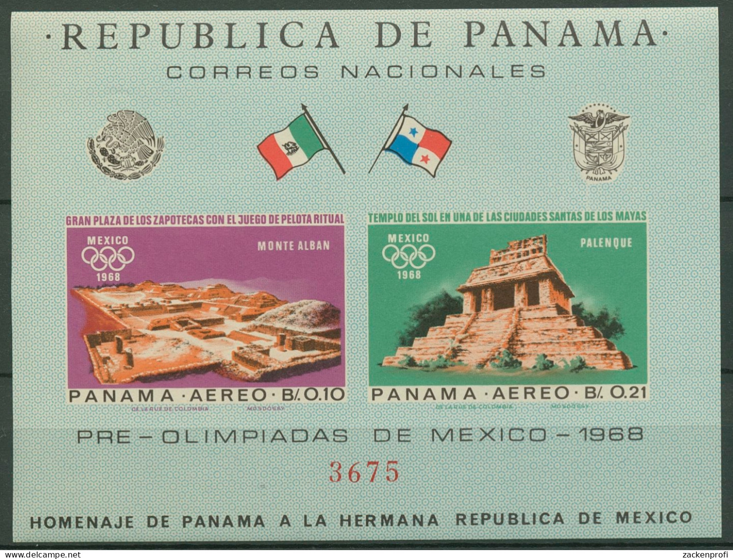 Panama 1967 Olympia Sommerspiele Mexiko Tempel Block 69 Postfrisch (C93869) - Panama